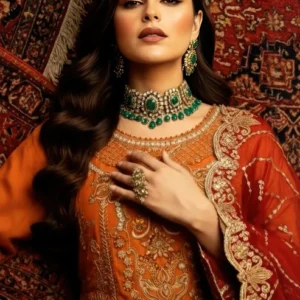 Imrozia Serene I-244 Esmara Embroidered Pure Bamber Chiffon – Orange