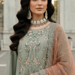 Imrozia Serene I-245 Dilara Sultan Embroidered Pure Bamber Chiffon – Pista