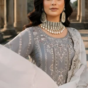 Imrozia Serene I-246 Lalezar Embroidered Pure Bamber Chiffon – Dark Grey