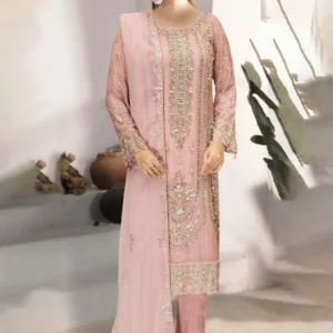 Ramsha WF-530 – Luxury Chiffon Embroidered 3 Piece Brown Suit