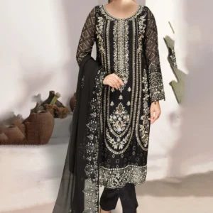 Ramsha WD-530 – Luxury Chiffon Embroidered 3 Piece Black Suit