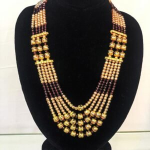 Golden & Maroon Multi-Layer Beaded Necklace