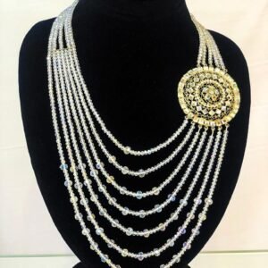 Crystal Multi-Layer Beaded Necklace with Golden Pendant