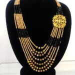 Black & Golden Multi-Layer Beaded Necklace with Brooch
