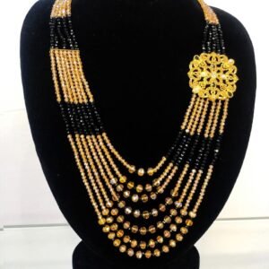 Black & Golden Multi-Layer Beaded Necklace with Brooch