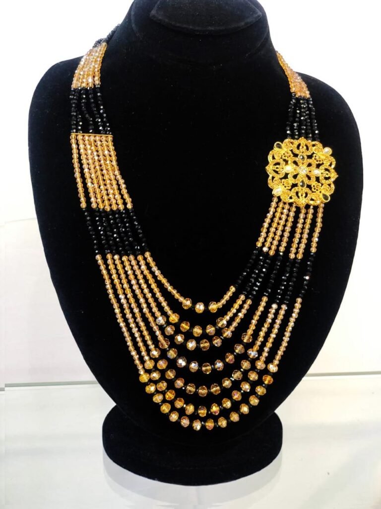 Black & Golden Multi-Layer Beaded Necklace with Brooch