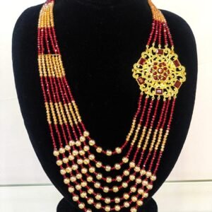Royal Red & Golden Bridal Necklace with Round Brooch