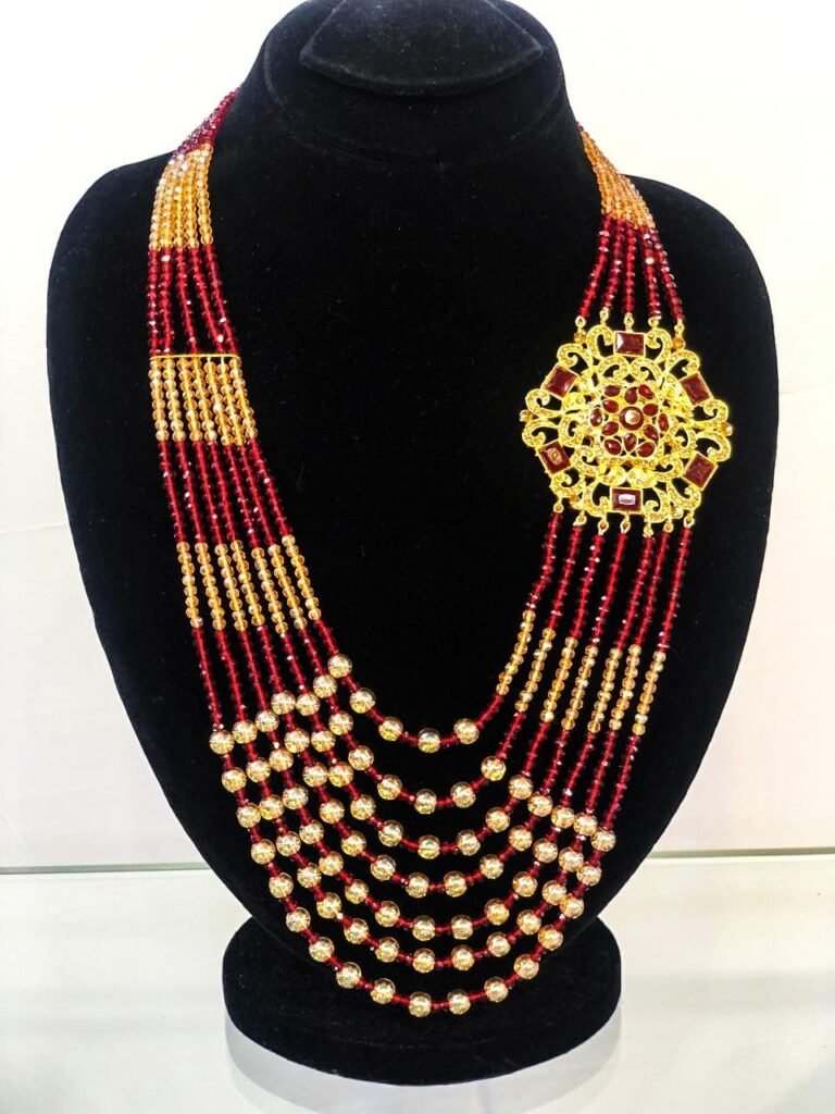 Royal Red & Golden Bridal Necklace with Round Brooch