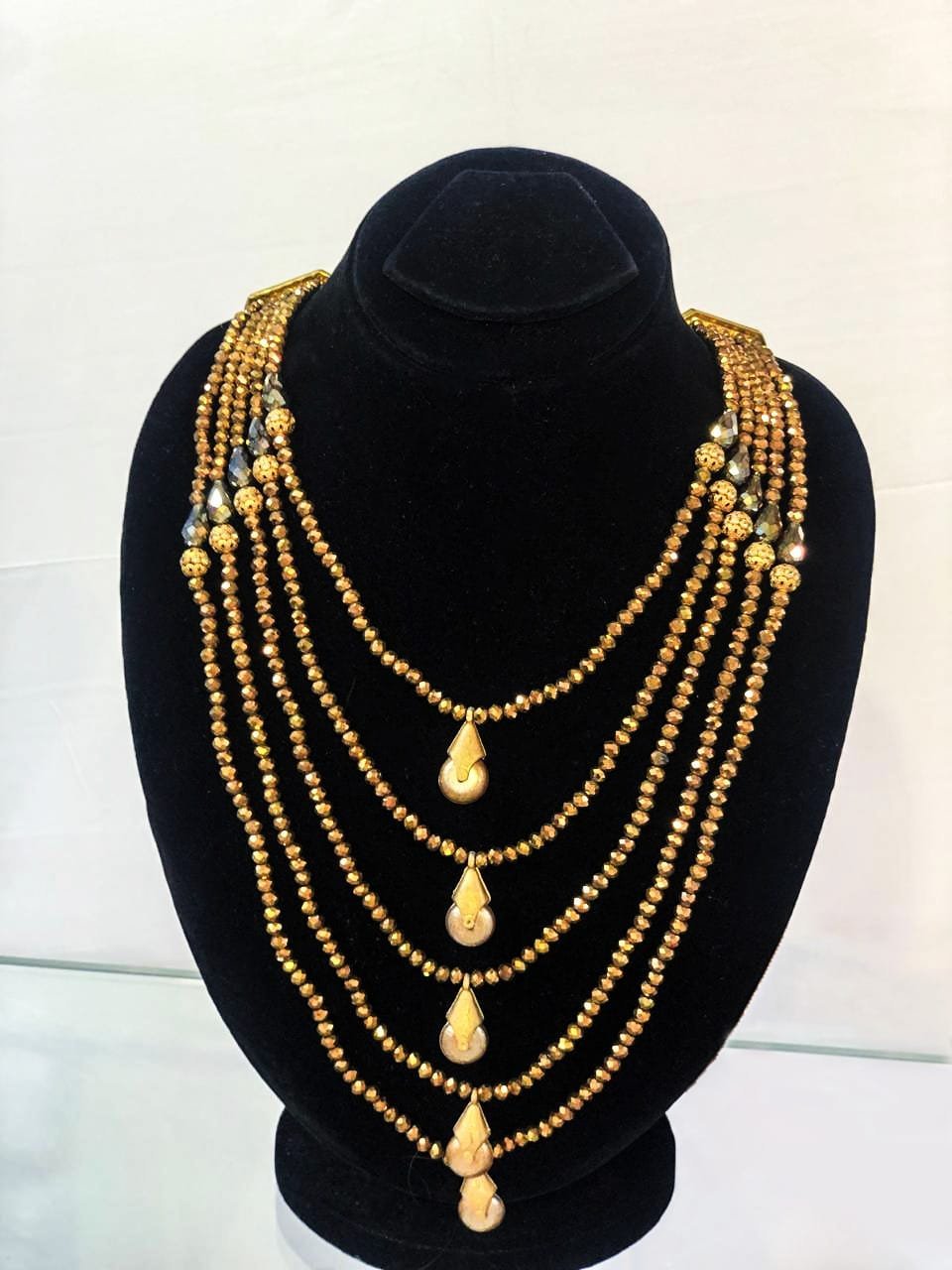 Royal Golden Layered Necklace with Drop Pendants