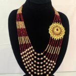 Red & Gold Beaded Multi-Layer Necklace with Kundan Pendant