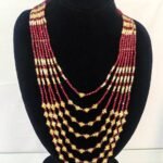 Maroon & Gold Crystal Beaded Multi-Layer Necklace