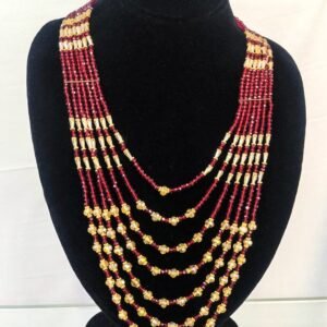 Maroon & Gold Crystal Beaded Multi-Layer Necklace