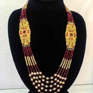 Antique Red & Gold Multi-Layer Necklace with Square Kundan Motifs