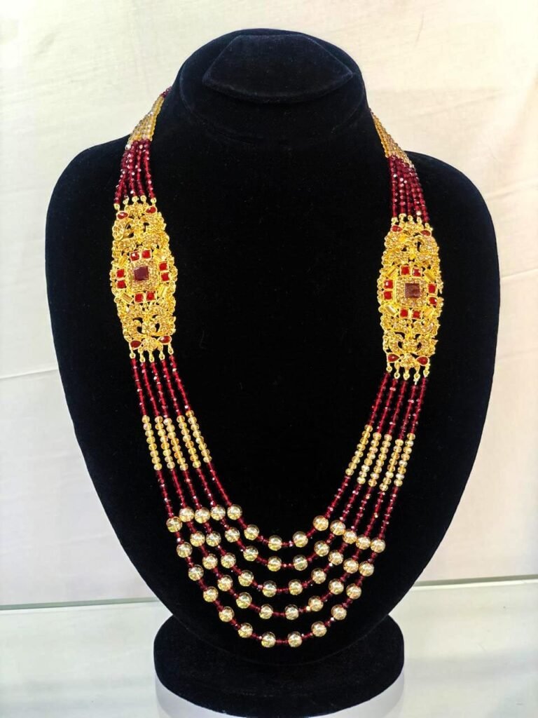 Antique Red & Gold Multi-Layer Necklace with Square Kundan Motifs