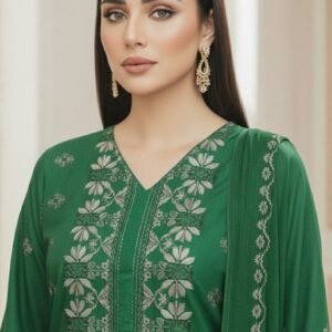 Ayla Zahra Gazal Green Allover Embroidered Karandi Suit with Embroidered Chiffon Dupatta – KR-107