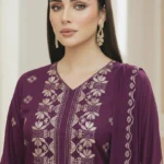 Ayla Zahra Gazal Purple Allover Embroidered Karandi Suit with Chiffon Dupatta – KR-107 | Premium