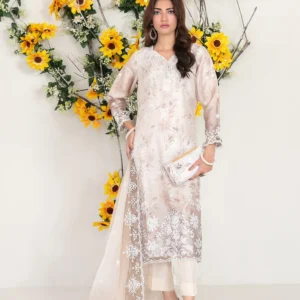 New Larimar by Tawakkal Fabric Embroidered Organza Unstitched 3 Piece Suit - D-4255 - TF25LRM - Beige - Fancy Collection