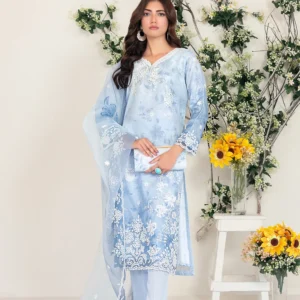 Larimar by Tawakkal Fabric Embroidered Organza Unstitched 3 Piece Suit - D-4254 - TF25LRM - Blue - Fancy Collection