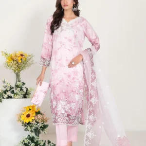 Larimar by Tawakkal Fabric Embroidered Organza Unstitched 3 Piece Suit - D-4251 - TF25LRM - Pink - Fancy Collection