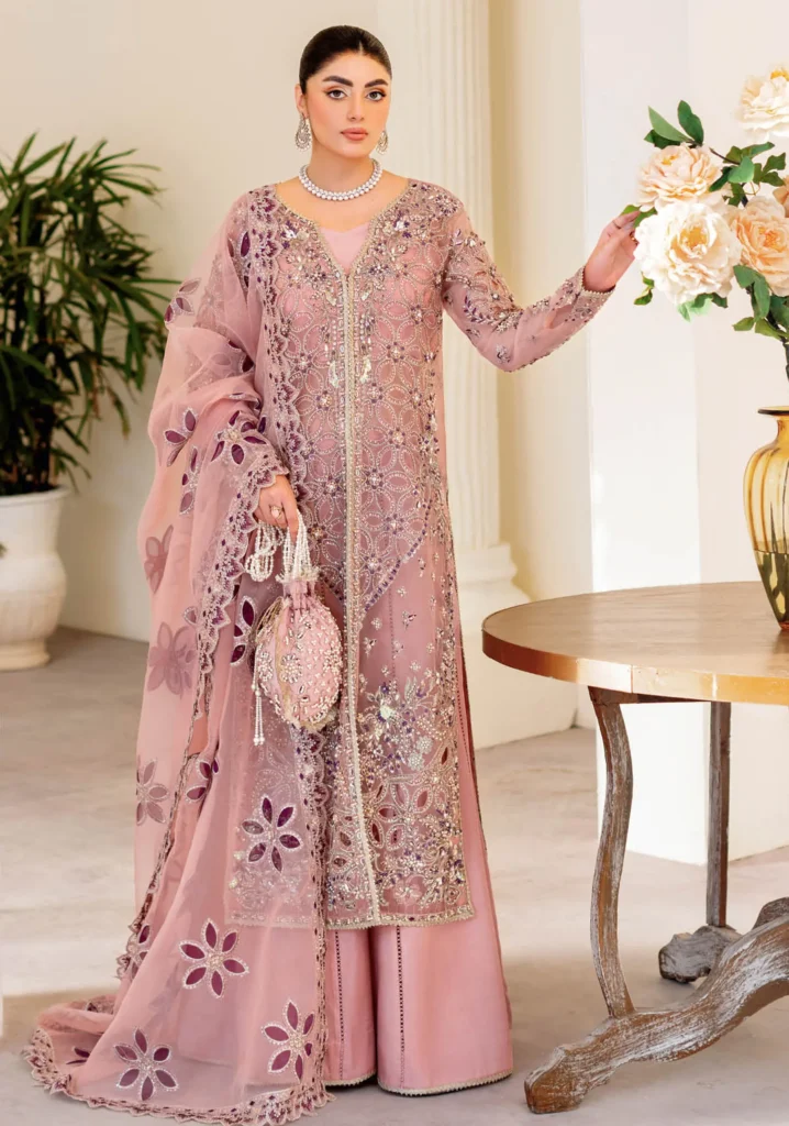 Ramsha Wedding Collection Vol 05 – H-501 Embroidered Net Formal Dress (Pink)