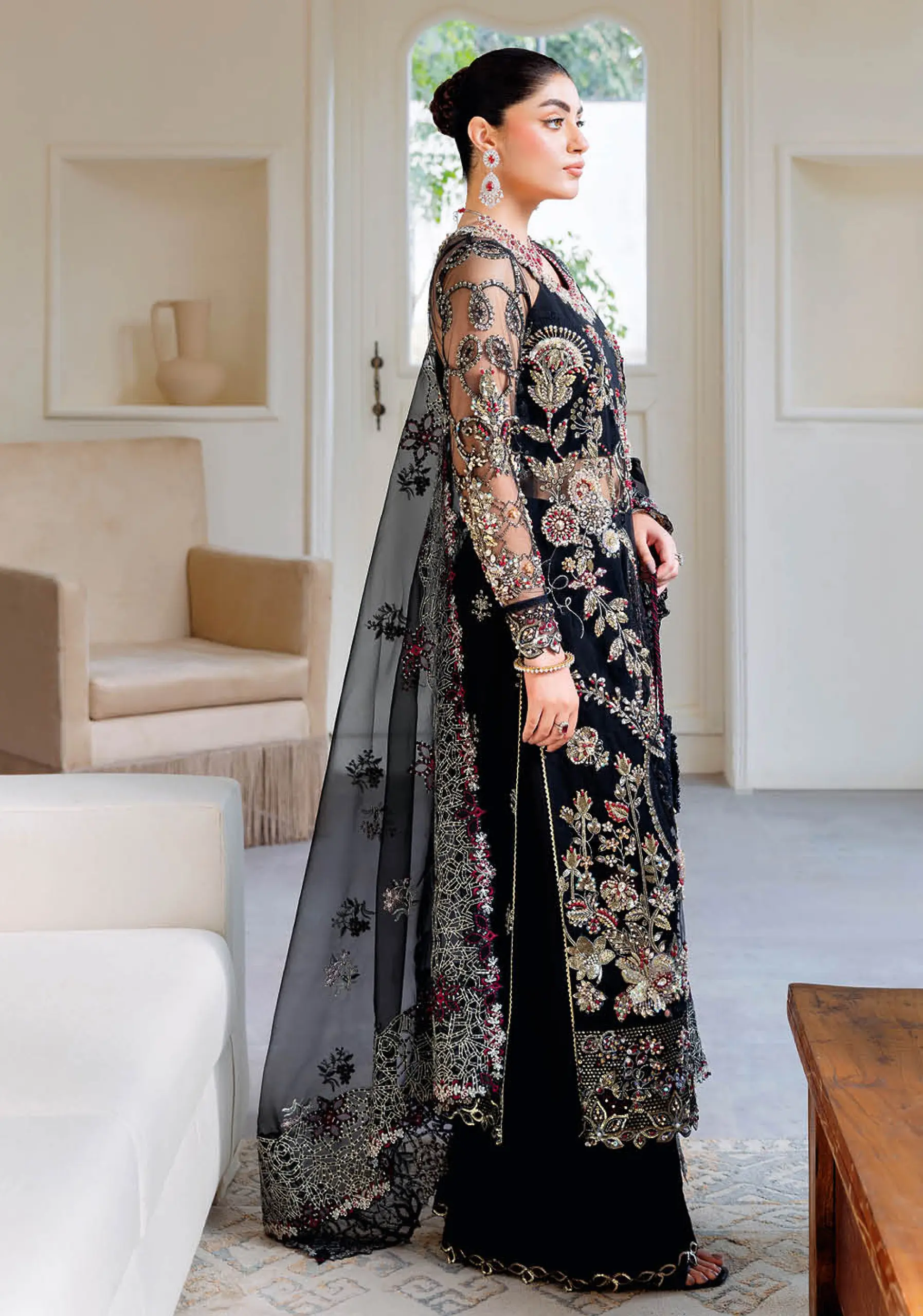 Ramsha Wedding Collection Vol 05 – H-503 Black Net A-Line Formal Ensemble - Image 3