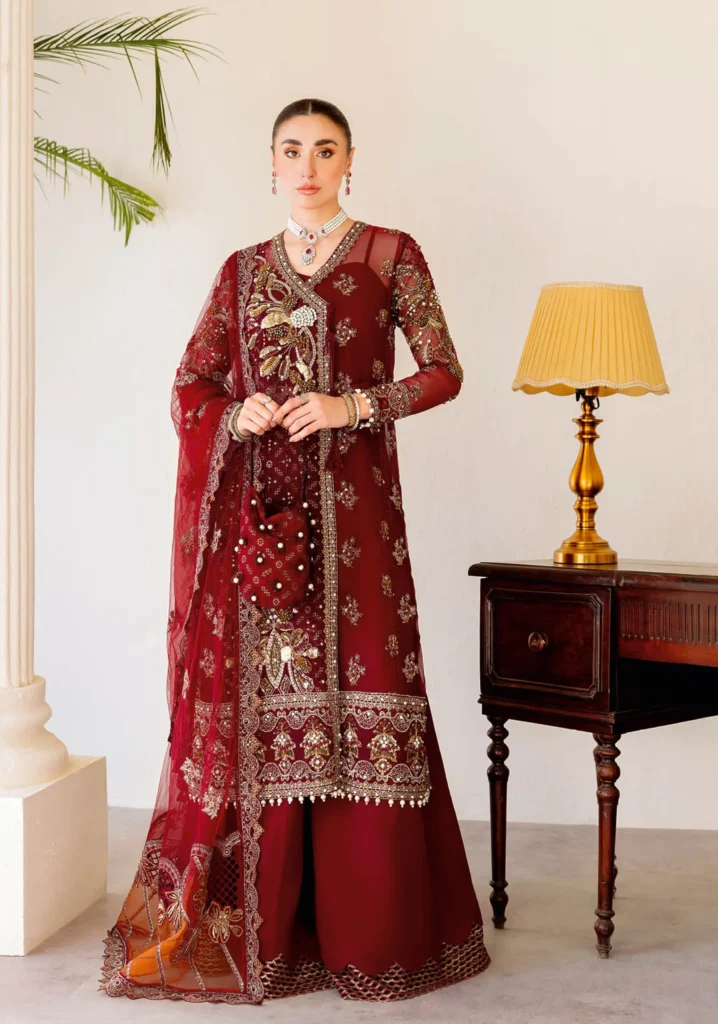 Ramsha Wedding Collection Vol 05 – H-504 Maroon Net Embroidered Formal Ensemble