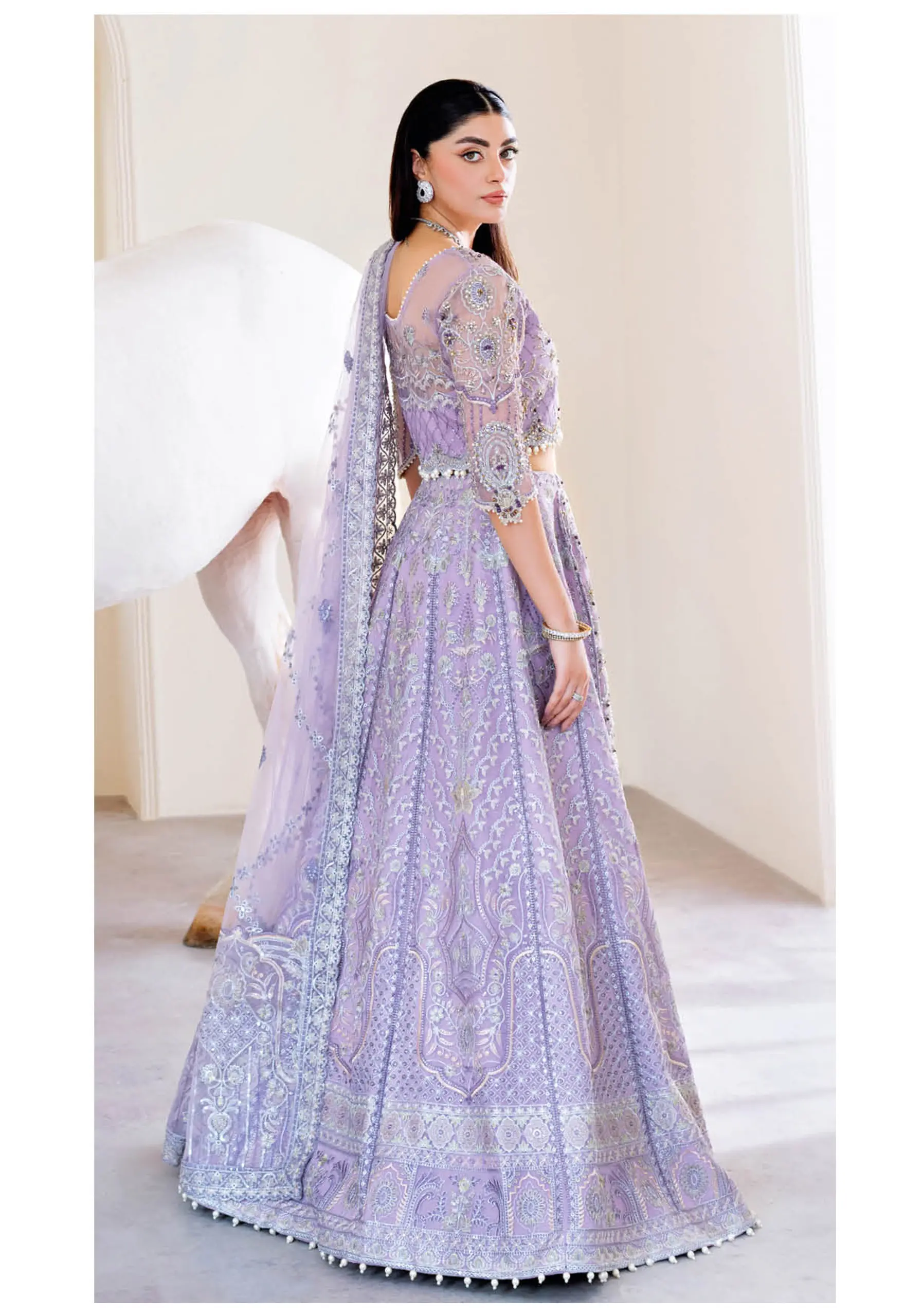 Ramsha Wedding Collection Vol 05 – H-505 Lilac Net Embroidered Bridal Lehenga Choli - Image 7