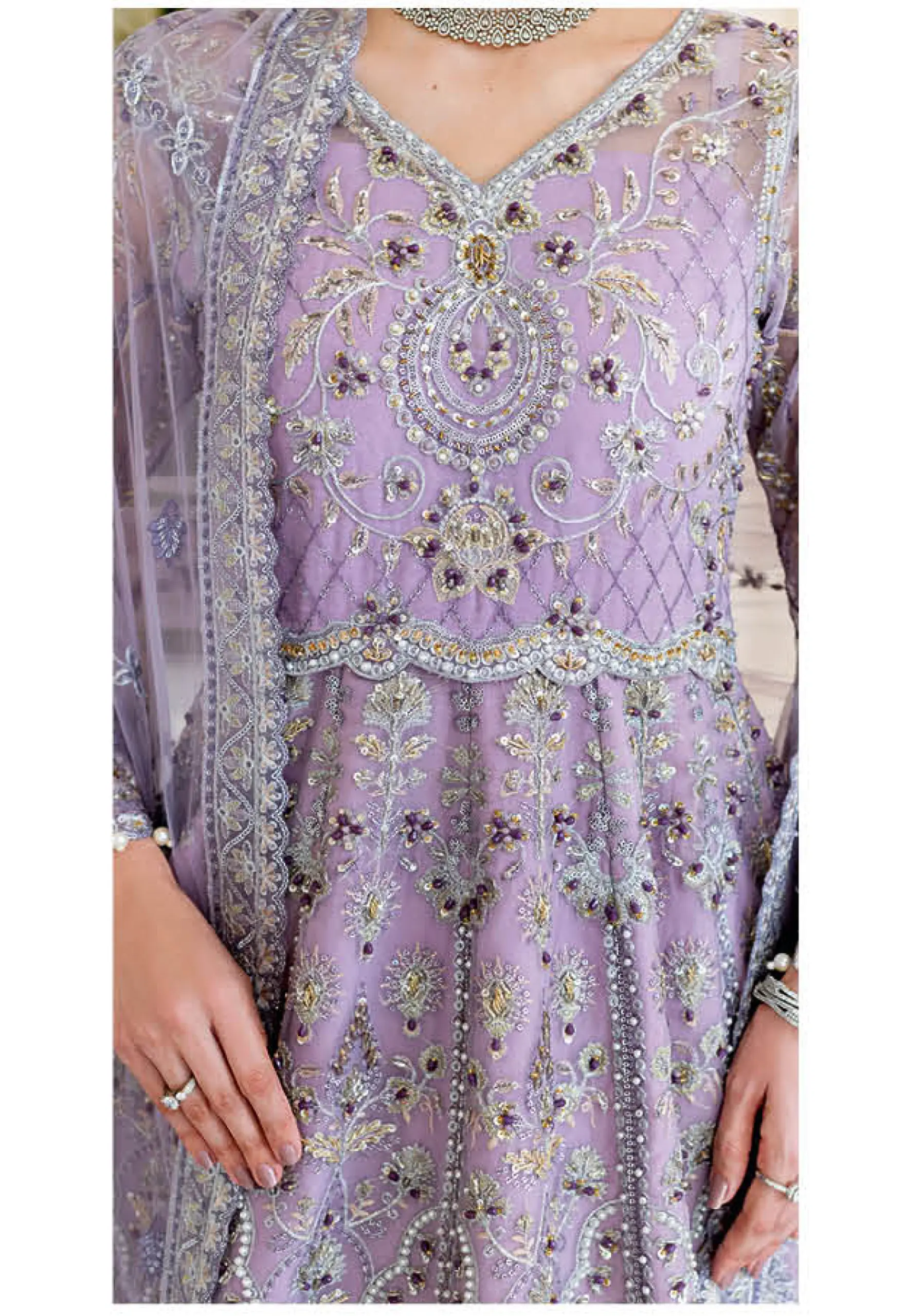 Ramsha Wedding Collection Vol 05 – H-505 Lilac Net Embroidered Bridal Lehenga Choli - Image 3