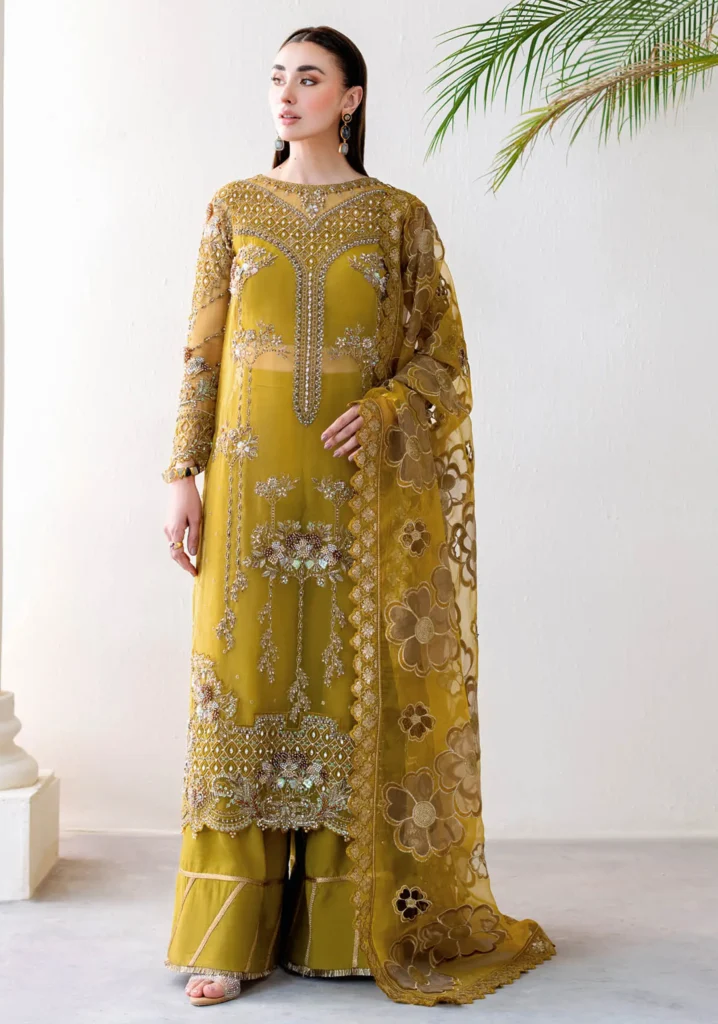 Ramsha Wedding Collection Vol 05 – H-506 Mustard Net Embroidered Formal Outfit