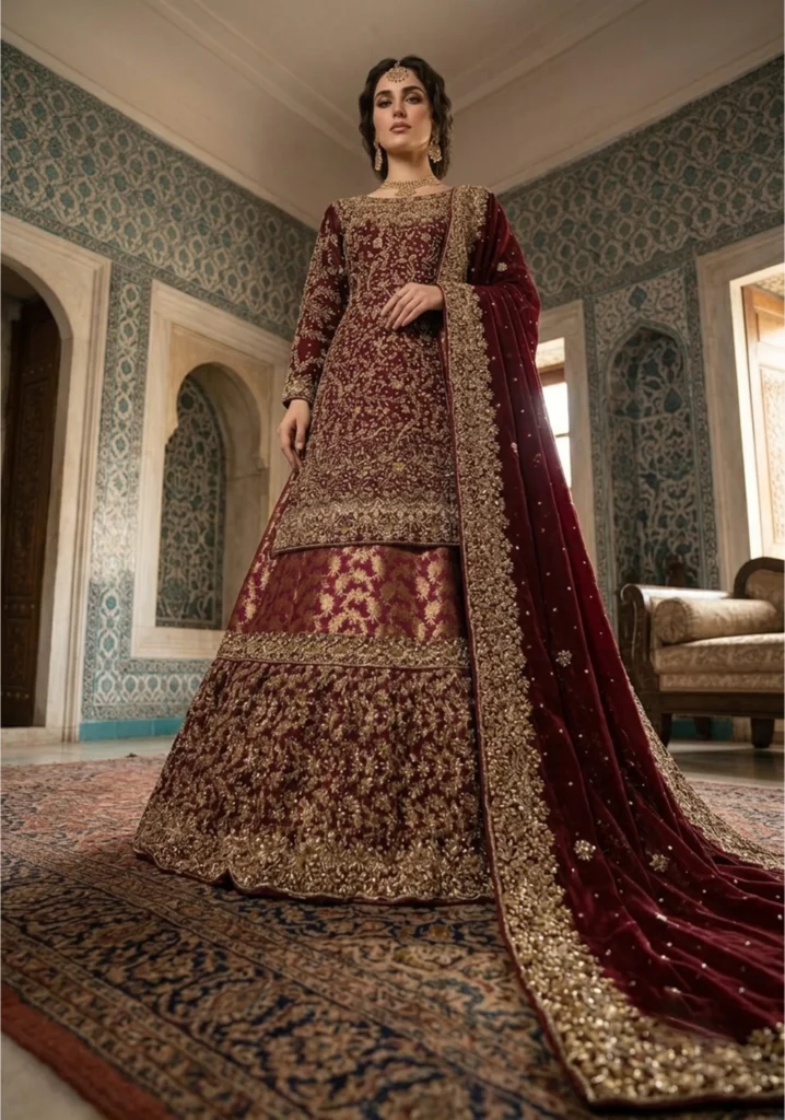 Queen’s Grace Designer Gown Set with Embroidered Dupatta