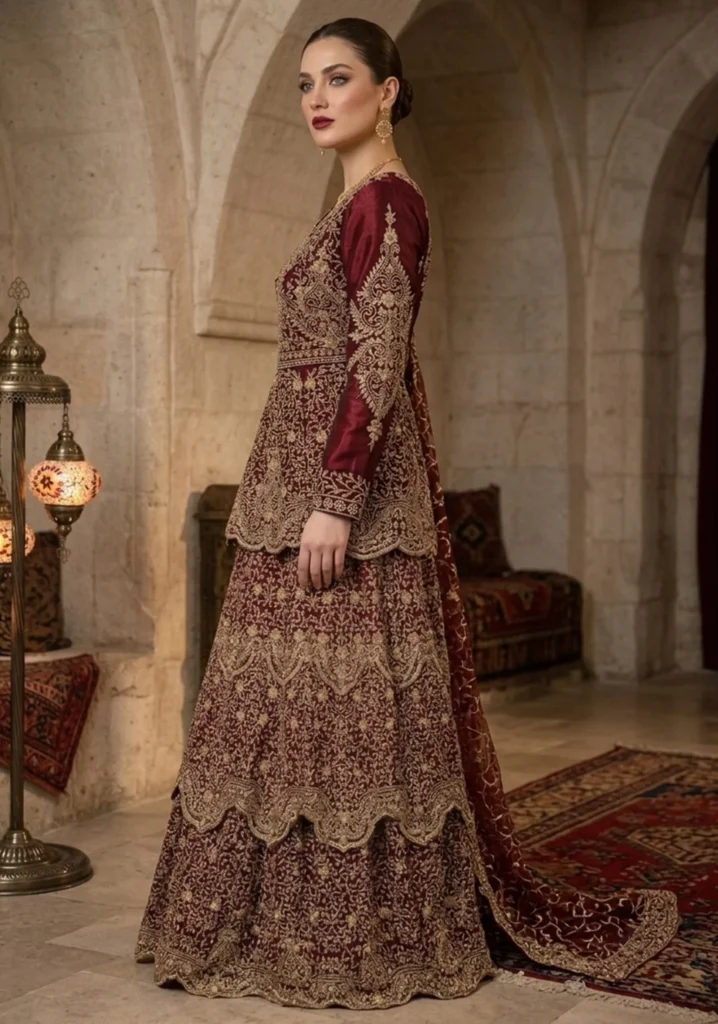 Royal Maroon luxury vibe Velvet Bridal Lehenga Set