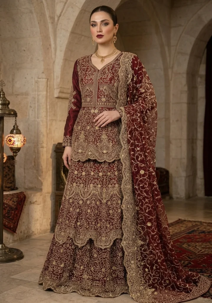 Royal Maroon luxury vibe Velvet Bridal Lehenga Set