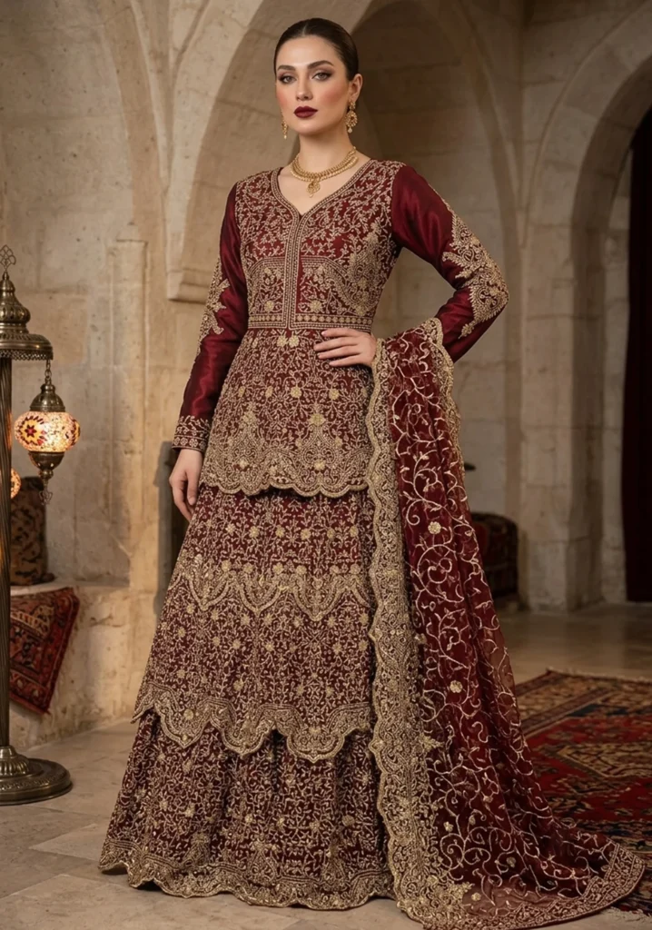 Royal Maroon luxury vibe Velvet Bridal Lehenga Set