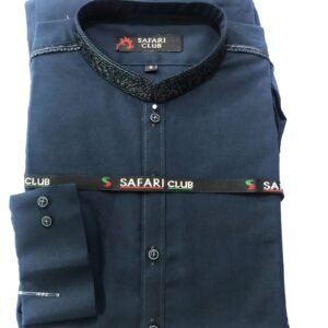 Safari Club Navy Blue Men’s Kameez Shalwar – Embroidered Collar