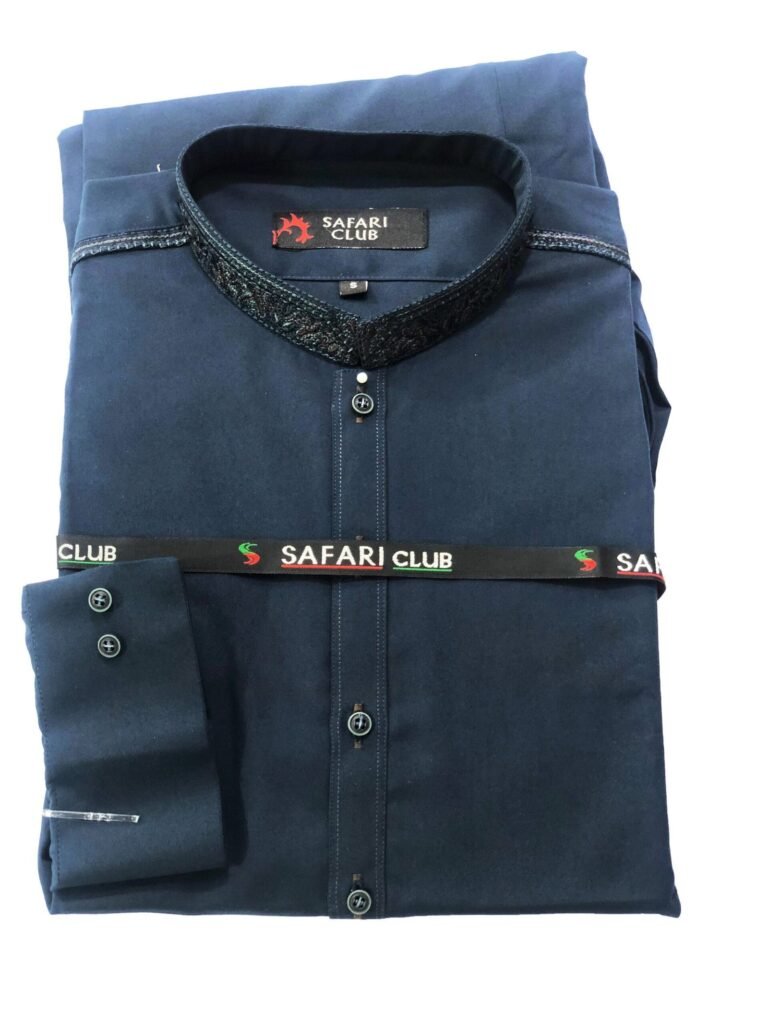 Safari Club Navy Blue Men’s Kameez Shalwar – Embroidered Collar
