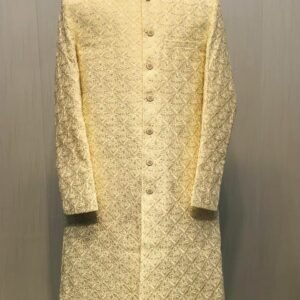 Cream Textured Sherwani