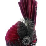 Maroon Velvet Turban with Black Feather & Stone Brooch