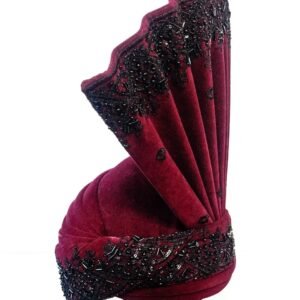 Maroon Velvet Groom Turban with Black Bead Embroidery