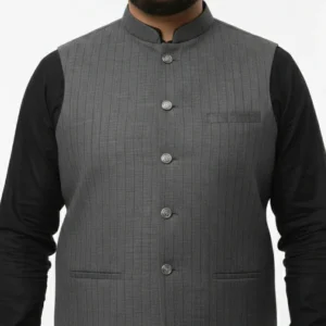 Sophisticated Grey Pinstripe Waistcoat for Men | Formal Vertical Stripe Vest | Men’s Designer Grey Waistcoat for Office & Weddings