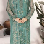 Ramsha WB-431 – Luxury Chiffon Embroidered 3 Piece Suit – Bottle Green