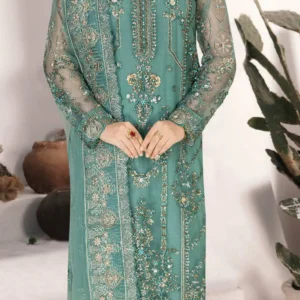 Ramsha WB-431 – Luxury Chiffon Embroidered 3 Piece Suit – Bottle Green