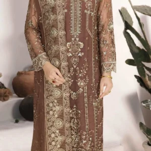 Ramsha WC-431 – Luxury Chiffon Embroidered 3 Piece Suit – Coffee Brown