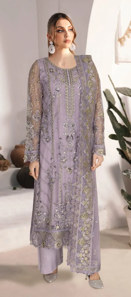 Ramsha WD-431 – Luxury Chiffon Embroidered 3 Piece Suit – Lavender