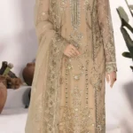 Ramsha WE-431 – Luxury Chiffon Embroidered 3 Piece Suit – Golden Beige