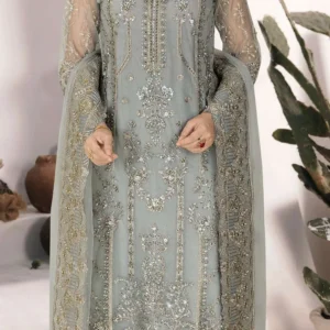 Ramsha WF-431 – Luxury Chiffon Embroidered 3 Piece Suit – Grey
