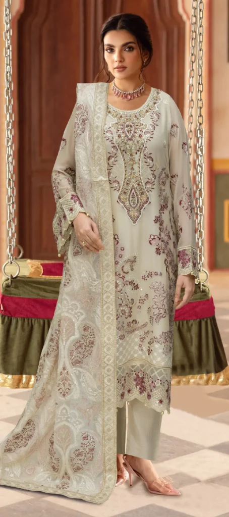 Ramsha WA-514 (WC-514 – Off White/Beige with Maroon Embroidery)
