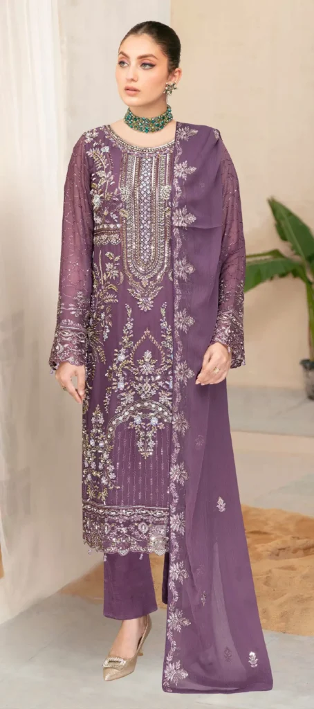 Ramsha WB-540 – Luxury Chiffon Embroidered 3 Piece Suit – Purple