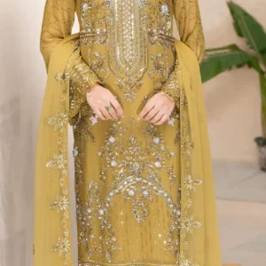 Ramsha WA-540 – Mustard Yellow Embroidered Chiffon Suit