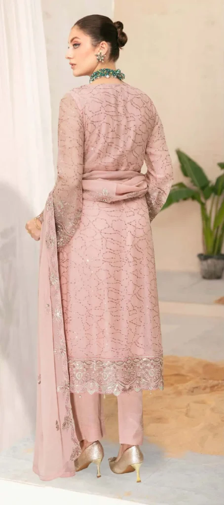 Ramsha WF-540 – Luxury Chiffon Embroidered 3 Piece Suit – Pink