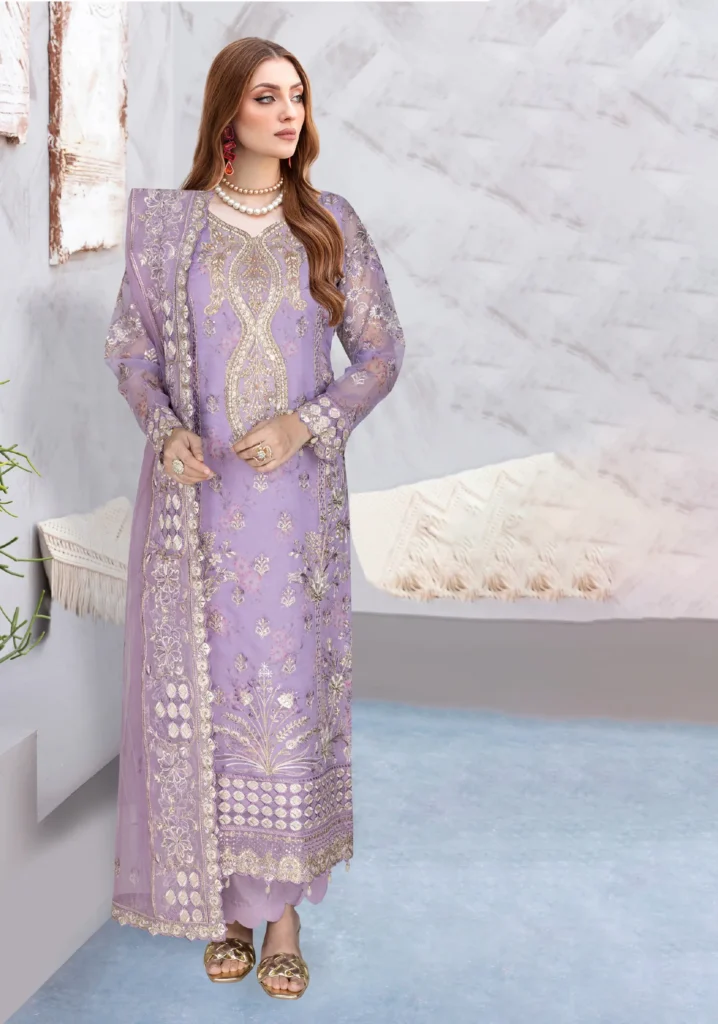 Ramsha Embroidered Chiffon Suit – WK-398 (Lavender)